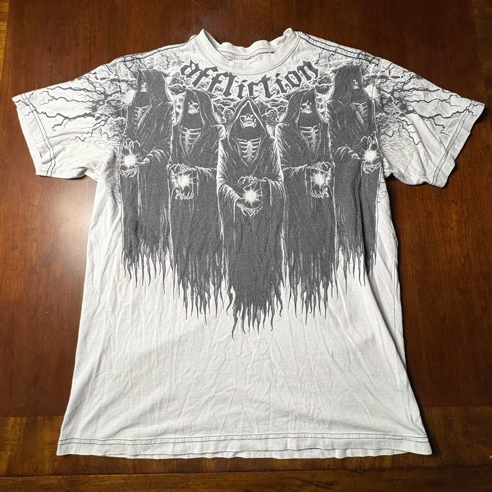 Affliction Live Fast Grim Reaper All Over Print T-Shirt Large